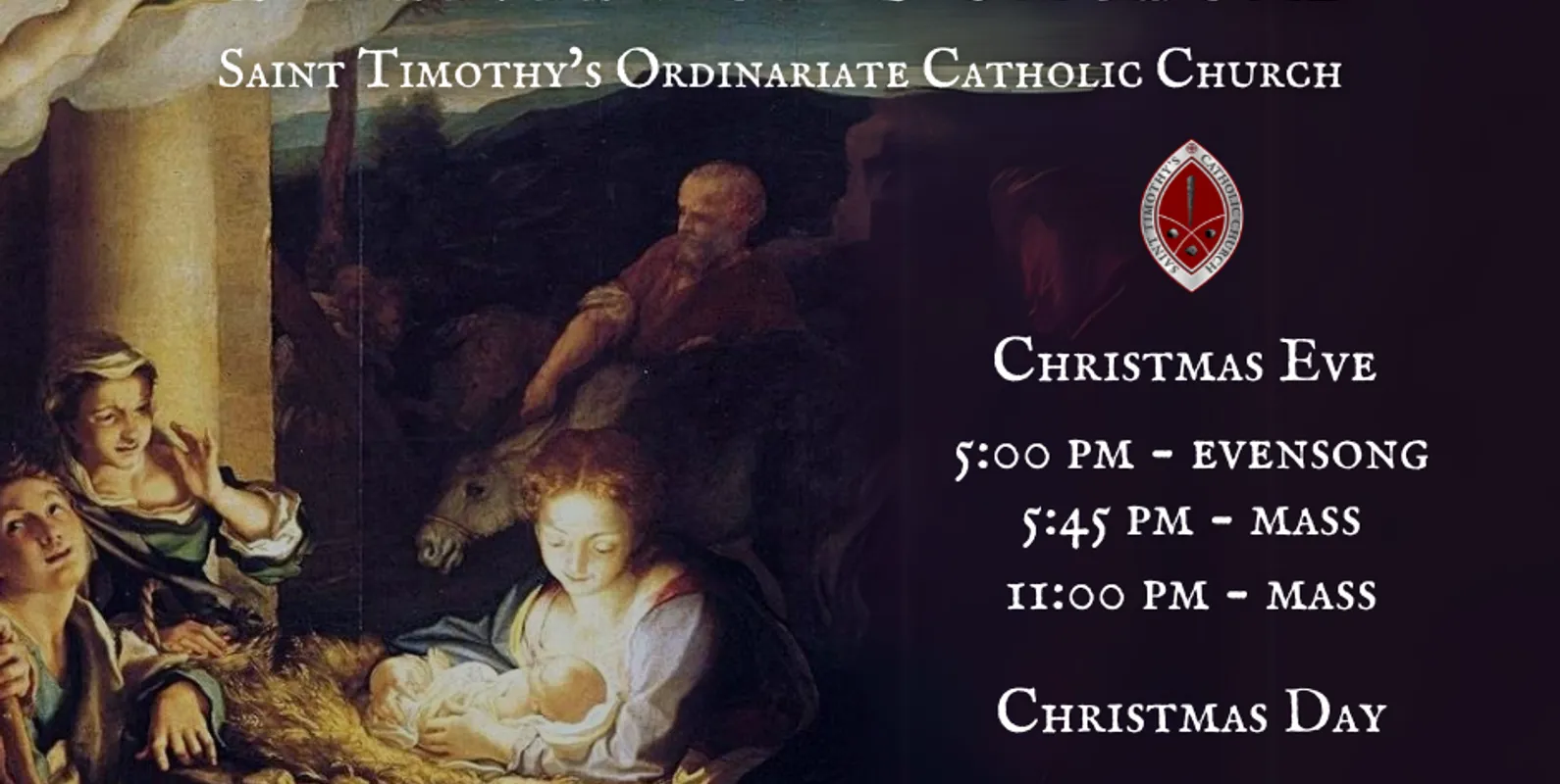 Mass times for the Solemnity of the Nativity of Our Lord